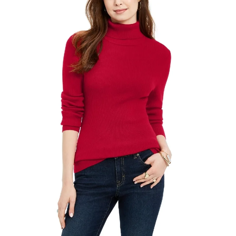 Style & Co Women's Ribbed Turtleneck Sweater Red Polish Size Extra Large