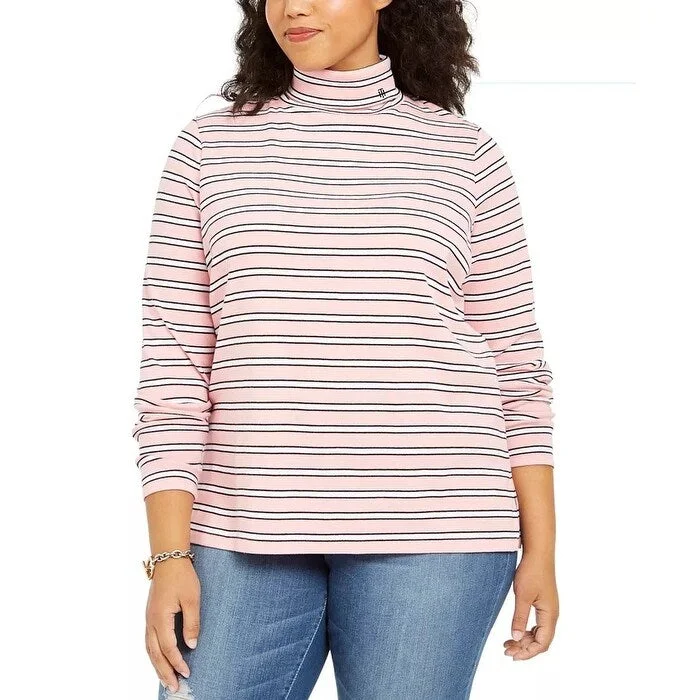 Tommy Hilfiger Women's Plus Cotton Striped Turtleneck Top Pink Size 2X