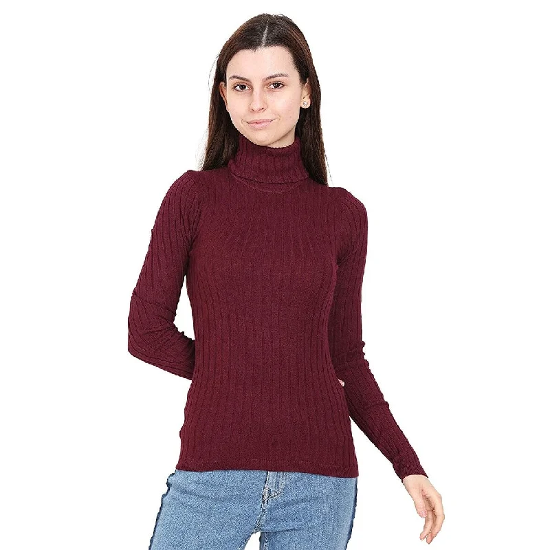 Turtleneck Women's Long-Sleeve Sweater Wine Size X-Small