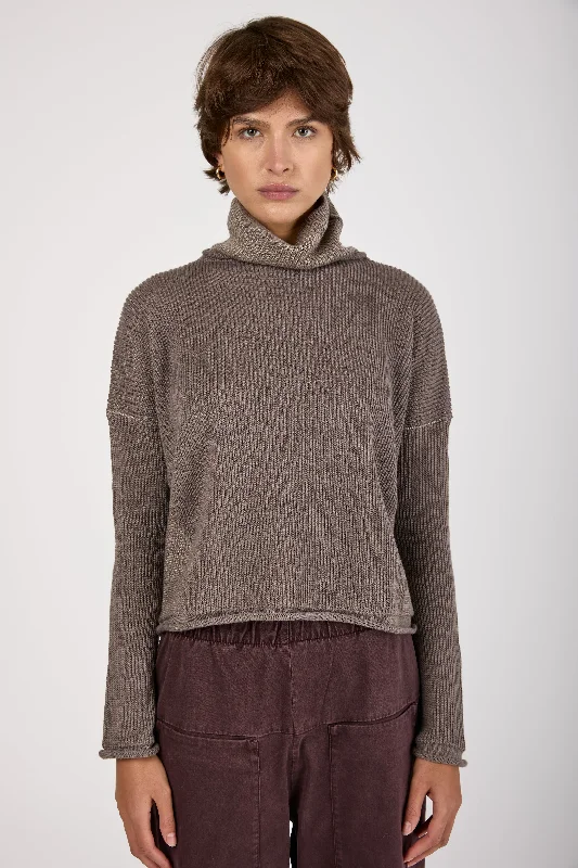 Turtleneck Knit Sweater in Taupe