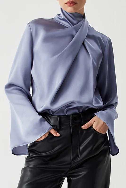 Ivy Asymmetric Turtleneck Elegant Satin Shirt