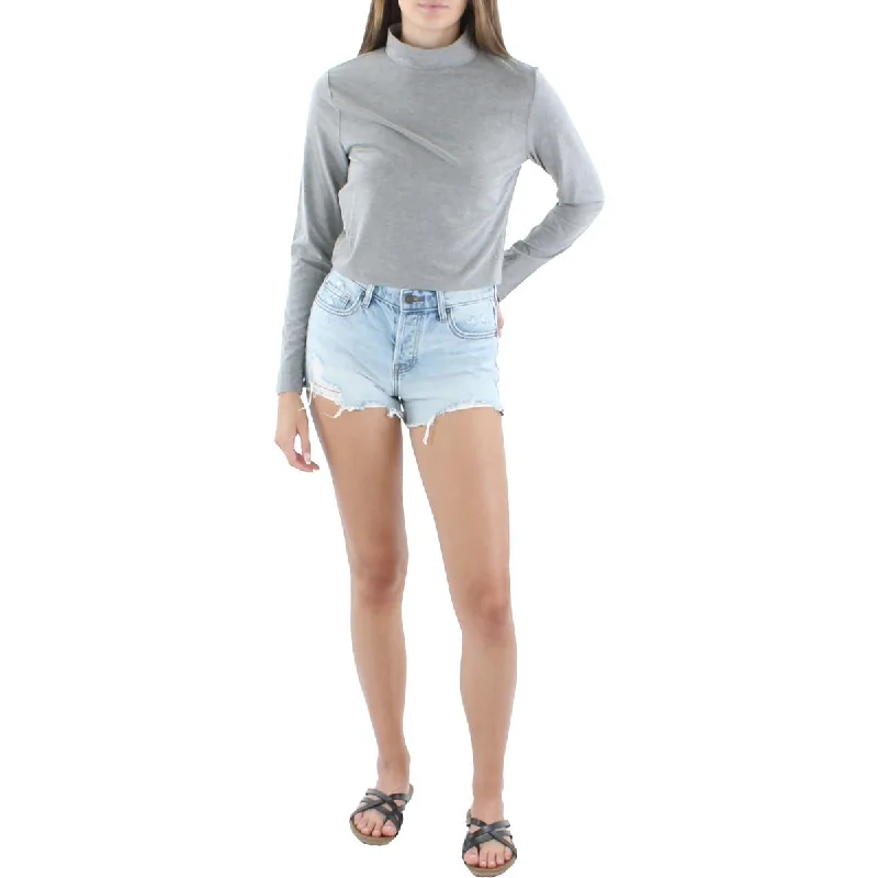 Kingston Grey Womens Juniors Heathered Long Sleeves Turtleneck Top