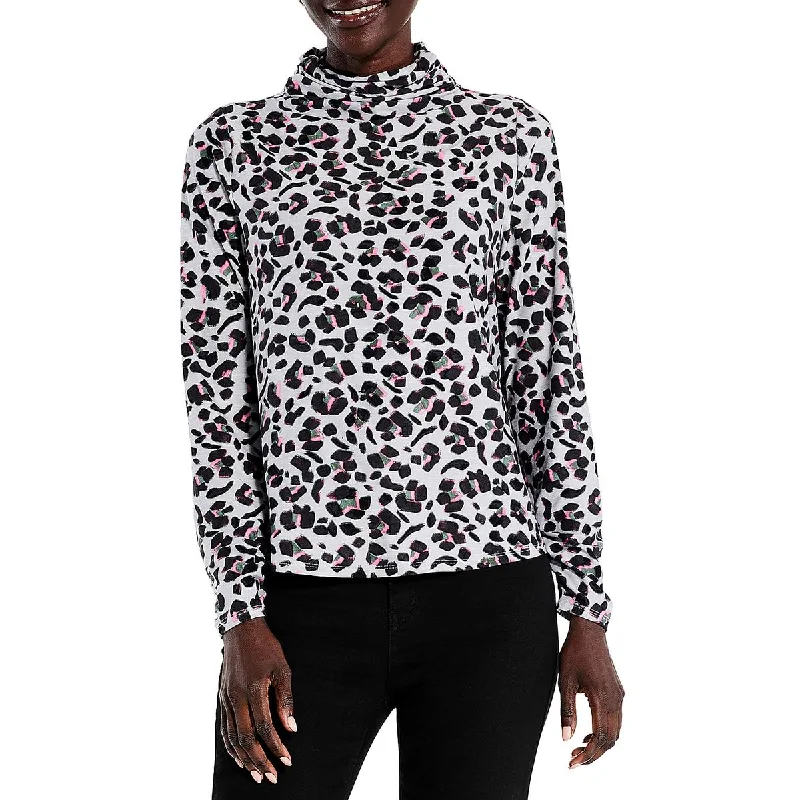 Nic + Zoe Womens Cheetah Pop Turtleneck Turtleneck Top