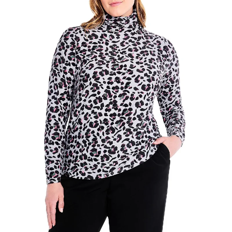 Nic + Zoe Womens Plus Animal Print Long Sleeve Turtleneck Top