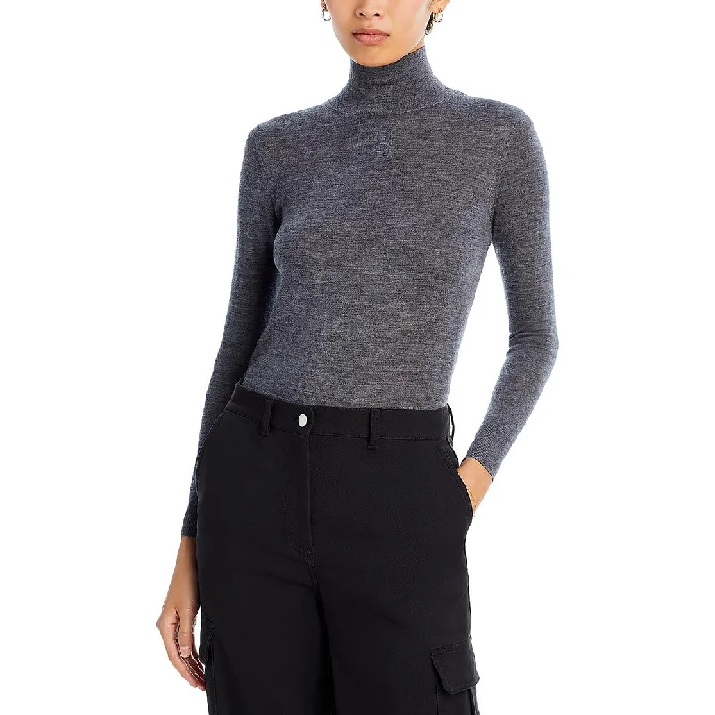 Womens Turtleneck Embossed Logo Pullover Top