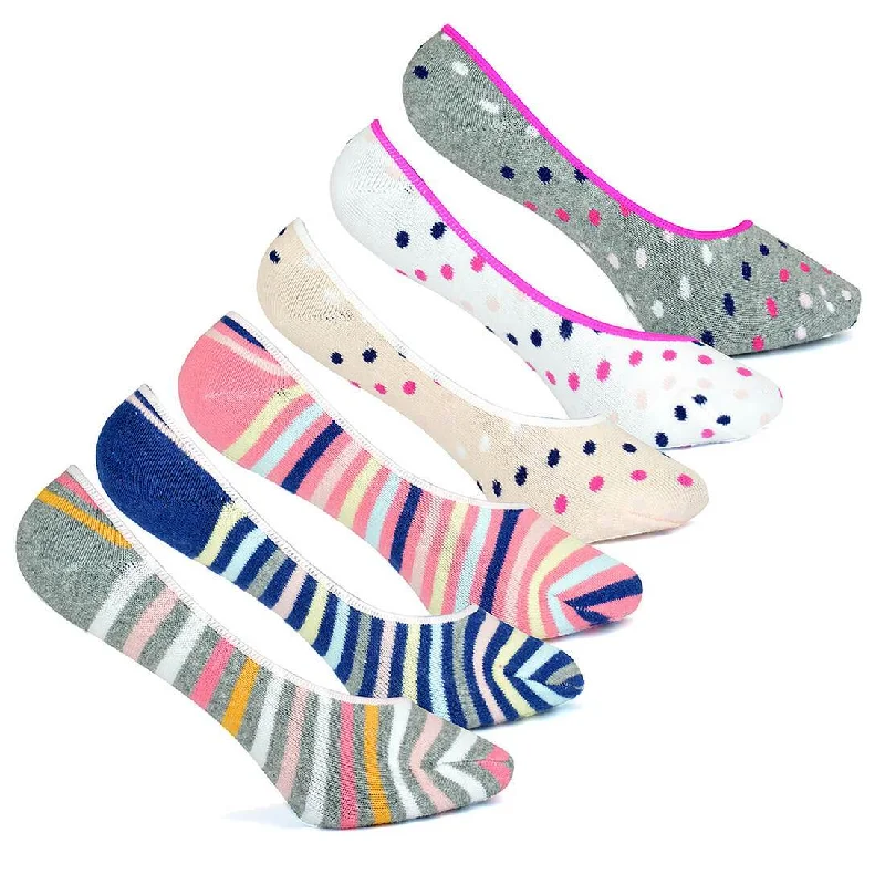 6 Pack Womens Shoe Liners Pattern Footsies Silicon Size 4-7