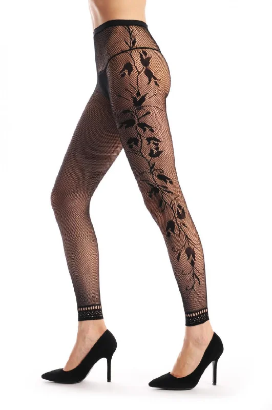 Tulip Flowers On The Side With Lace Trim Footless Fishnet